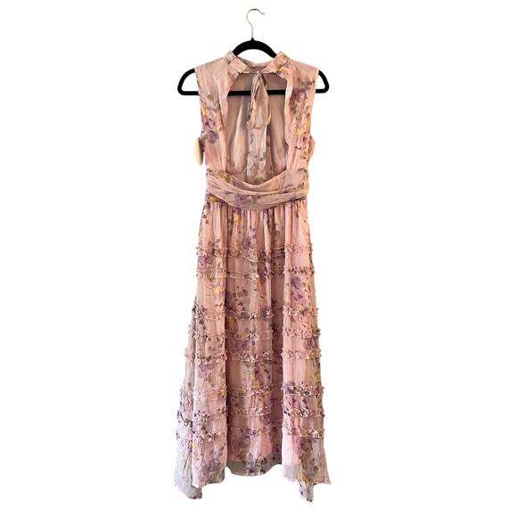NWT Lulus Eden Floral Tiered Ruffle Dress Light Pink Midi Size S Garden Fairy - Picture 4 of 9